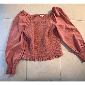 Madewell Lucie Bubble-Sleeve Smocked Top.